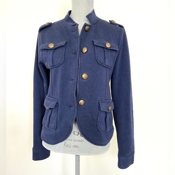 Aqua Military Style Navy Blue Fitted Blazer Jacket Size Medium - Picture 3 of 16